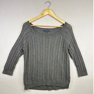 American Eagle Outfitters Gray Cable Knit Boat Neck Sweater M